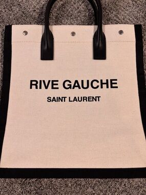 Authentic Saint Laurent Two-Tone Canvas Tote in linen and Black